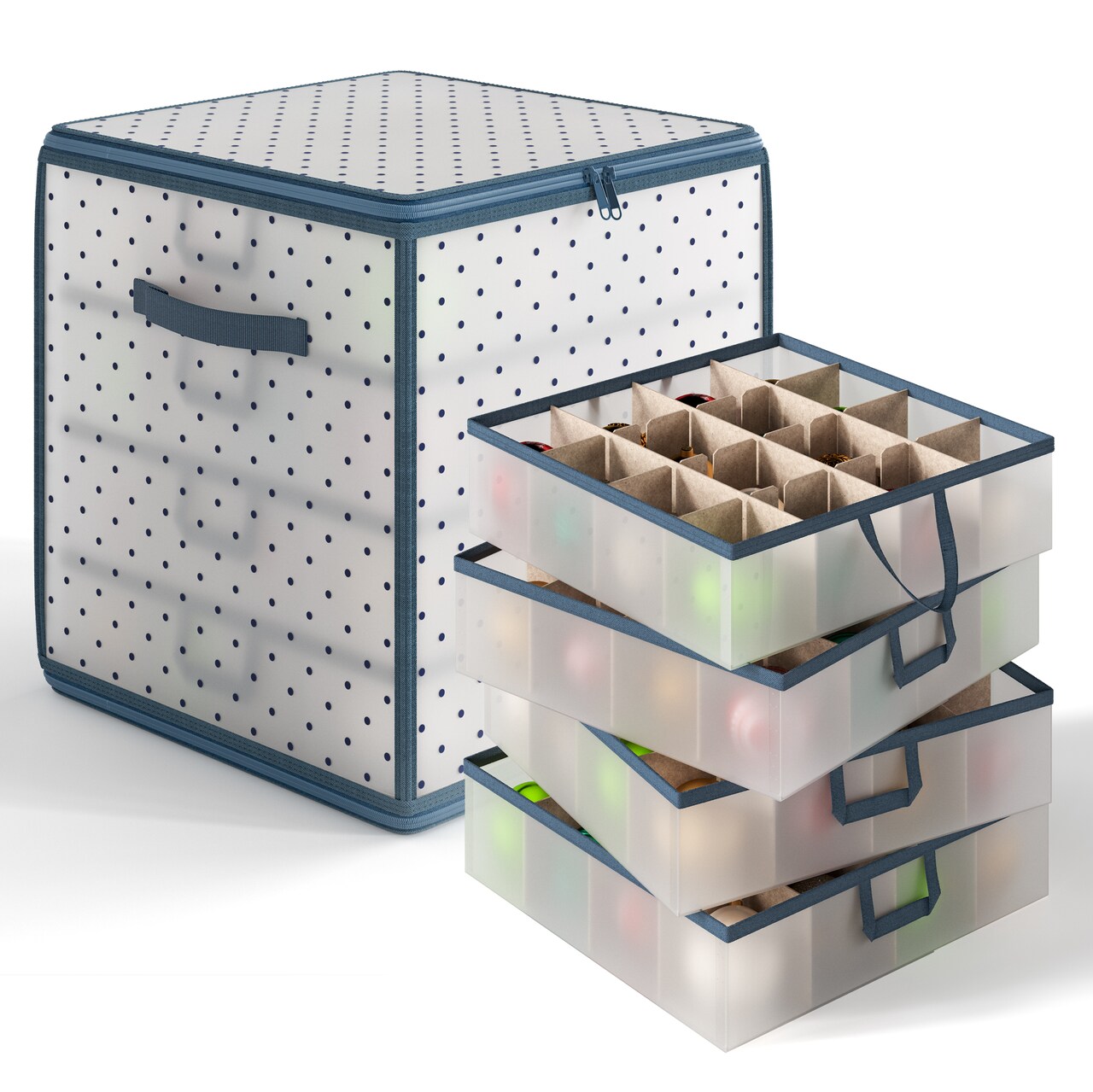 Hearth & Harbor Christmas Ornament Storage Box With 4 Inner Tray Dividers